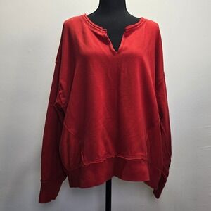 Out From Under Women's Sweatshirt XS Red Oversized Raw Hem Pullover